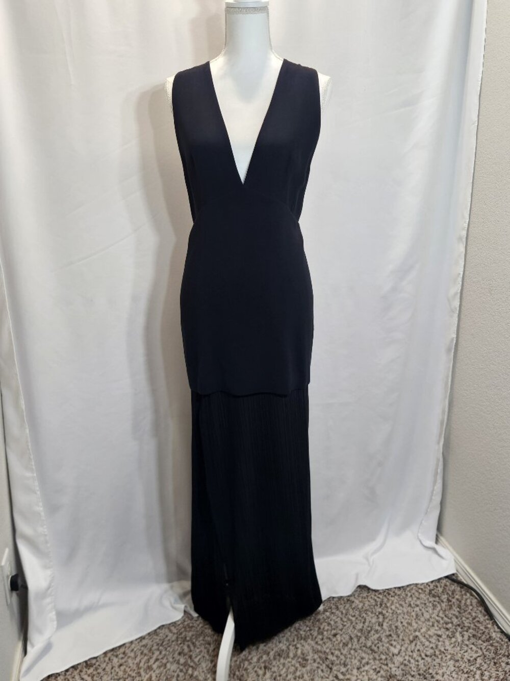 IRO Paris Chloe Black Plissé Pleated Long Maxi Dress Size 44 (US 12) NWT
